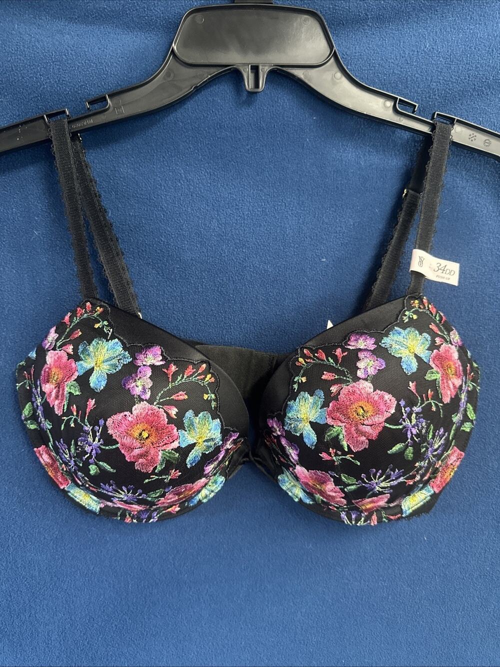 Victoria's Secret Very Sexy Push Up Bra 34 DD Floral Embroidered Underwire